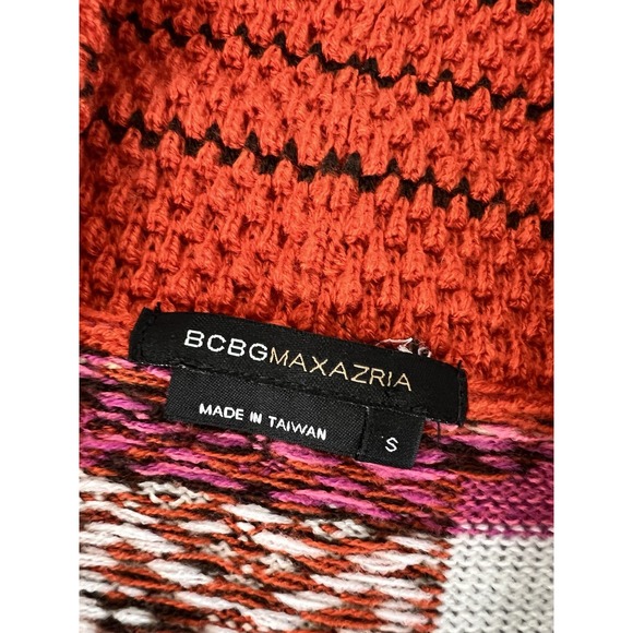 BCBG MAXAZRIA Women's S Open Sweater Cardigan Red-Orange White Southwest Western - Picture 10 of 11